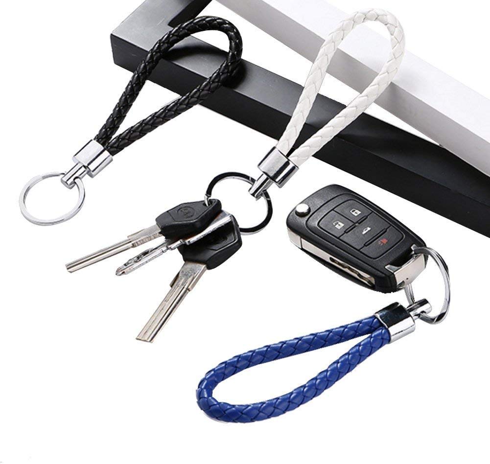 SwirlColor Braided PU Leather Strap Keyring Keychain Car Key Chain Ring Key Fob for Women Men Children- 5 Pcs - Image 3