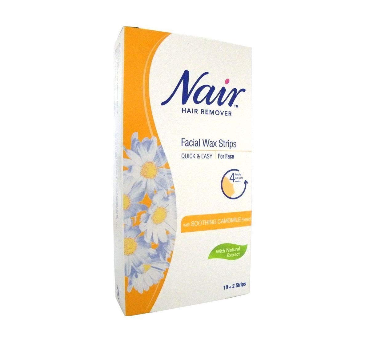 Nair, Facial Wax Strips (Pack of 12), white, 12 count (Pack of 1)