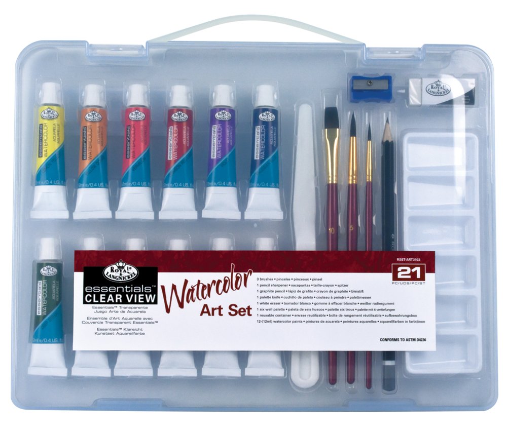 Royal & Langnickel Essentials Clear View Small Case Watercolour Art Set, Assorted