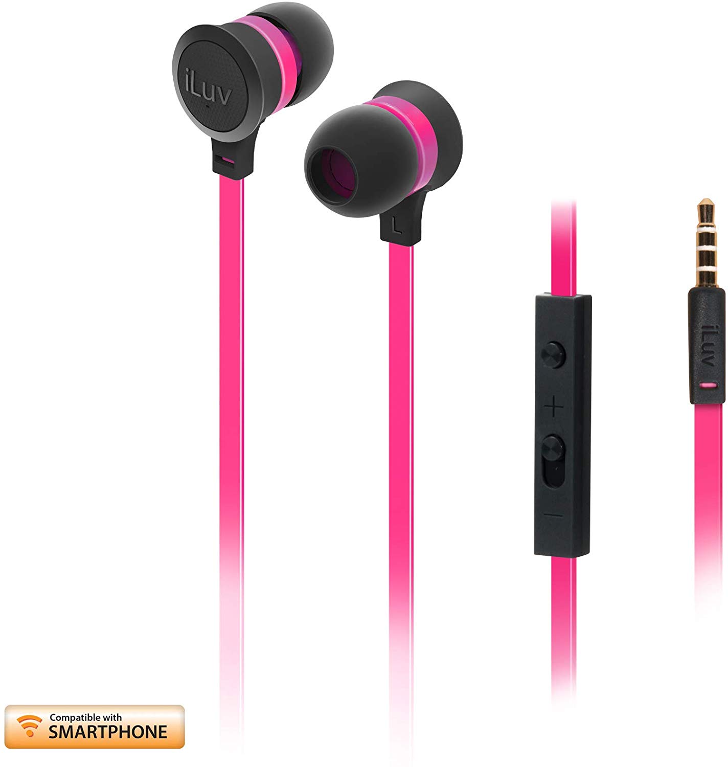 iLuv Neon Sound In-Ear Earphones for Smartphone with Remote Control and 3 Sizes of Ear Buds Pink, Baby Pink Neon