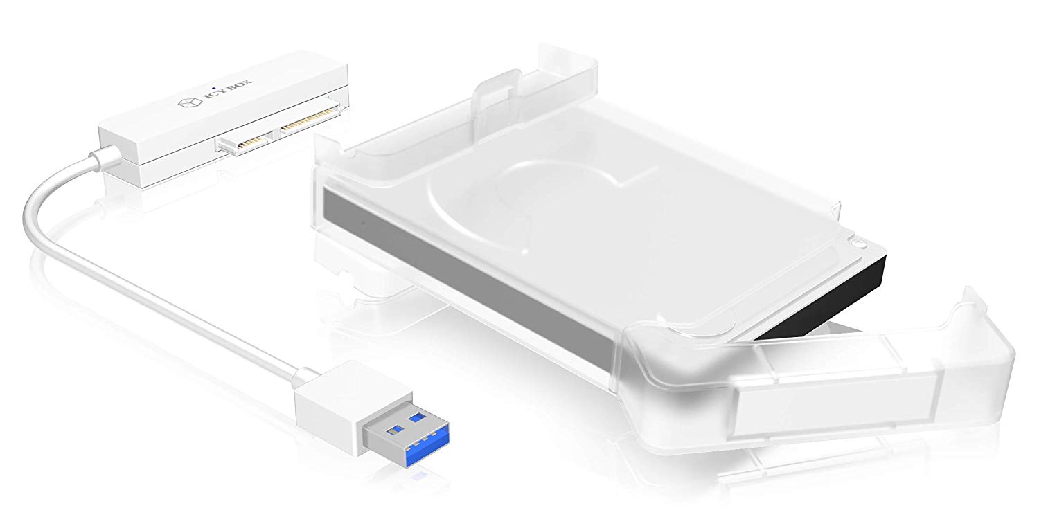 ICY BOX USB 3.0 to SATA Adapter for 2.5" HDD/SSD with Protective Case for Adapter and Drive SATA III, UASP, IB-AC703-U3
