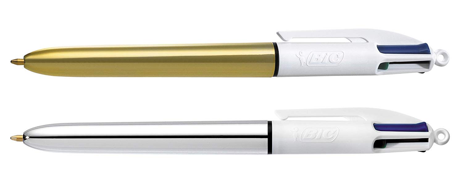 BIC Shine, Ballpoint Pen Gift Set for Christmas, Pack of 4 Pens (4 Colour and Cristal) with Gold and Silver Shiny Barrels - Image 2