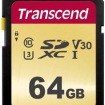 Transcend 64GB SDXC 500S Memory Card UHS- I, C10, U3, V30, 4K, Full HD, MLC, Up to 95/50 MB/s (Ideal for DSLR cameras and advanced camcorders) with Frustration Free Packaging TS64GSDC500S-E