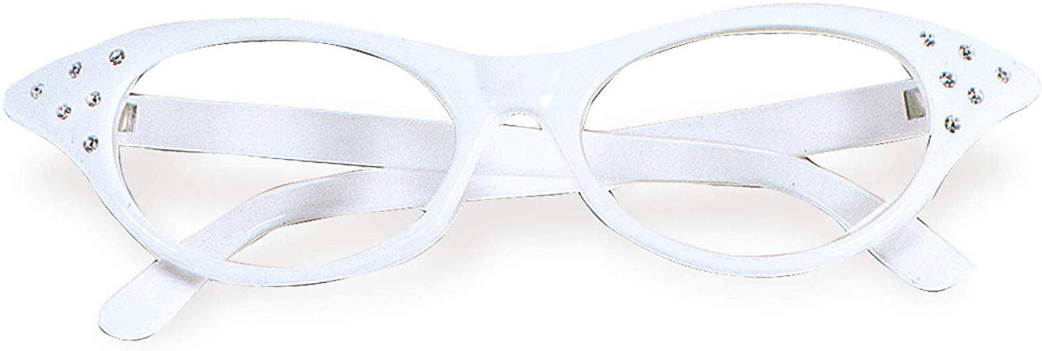 WIDMANN 96672-50s Glasses with Rhinestones, Adult Woman, College, Rock'n'Roll, Carnival, Theme Parties, White Color
