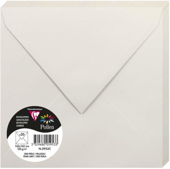 Clairefontaine Pollen Envelopes, 165 x 165 mm, 120 g - Pearl Grey, Pack of 20