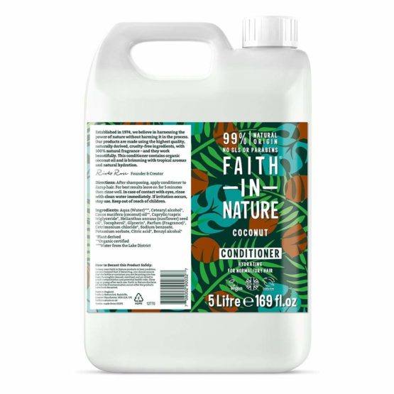 Faith In Nature Natural Coconut Conditioner, Hydrating, Vegan and Cruelty Free, No SLS or Parabens, For Normal to Dry Hair, 5 L Refill Pack