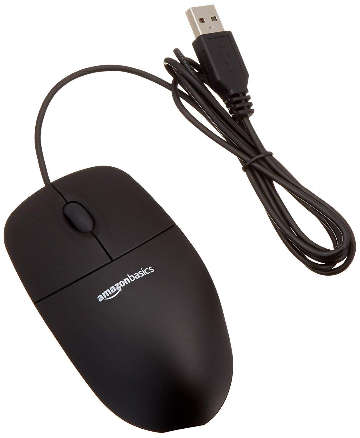 Amazon Basics Responsive and Precise 3-Button Wired USB Computer Mouse with Scrolling and Tracking, Single, Black