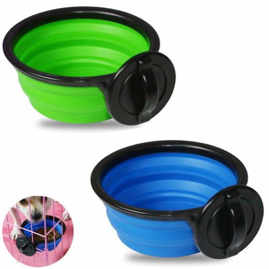 SLSON 2 Pack Dog Crate Bowls Collapsible Hanging Bowls with Clamp BPA