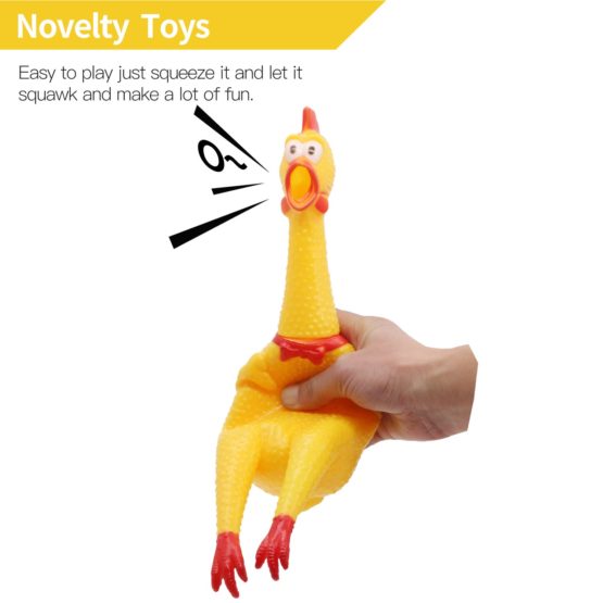 Novelty Place [Extra Load Squawking Chicken Dog Toys - Large 16” - Yellow Rubber Squeeze Squeaky and Screaming Chicken for Pets or kids - Image 3