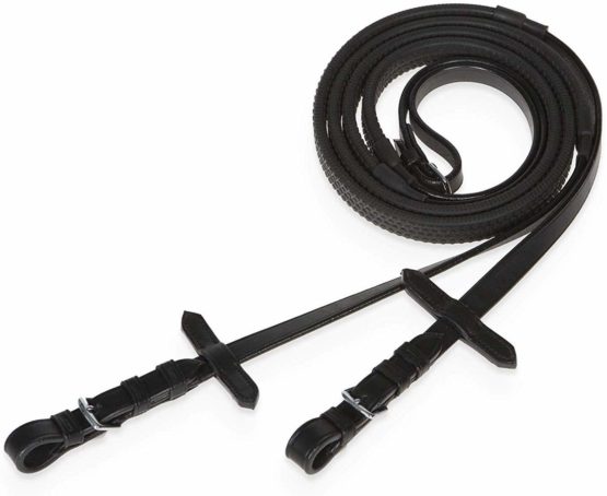 Cwell Equine Classic Super Soft Jelly Rubber Pimple Grip Leather Reins Black/Brown (FULL, BLACK)