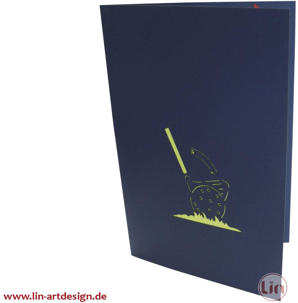 LIN - Pop Up 3D Greeting Card for a Golfer's Birthday, Golf Club and Ball, Handmade, (#213), darkblue, A5 - Image 2