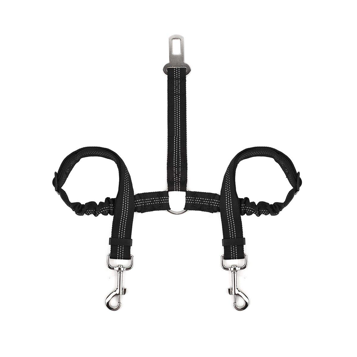 SlowTon Double Dog Seat Belt, Adjustable Elastic Dog Car Harness Seatbelt with Anti-Shock Bungee Buffer