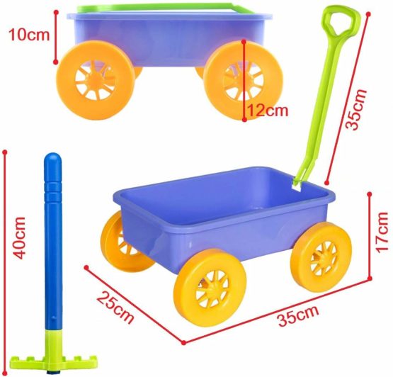 deAO Pull along Kids Wagon Wheelbarrow and Gardening Tools Play Set Includes 10 Accessories and 4 Plant Pots - Image 4