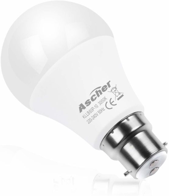 Ascher B22 LED Bayonet Light Bulbs, 60W Incandescent Bulb Equivalent ...