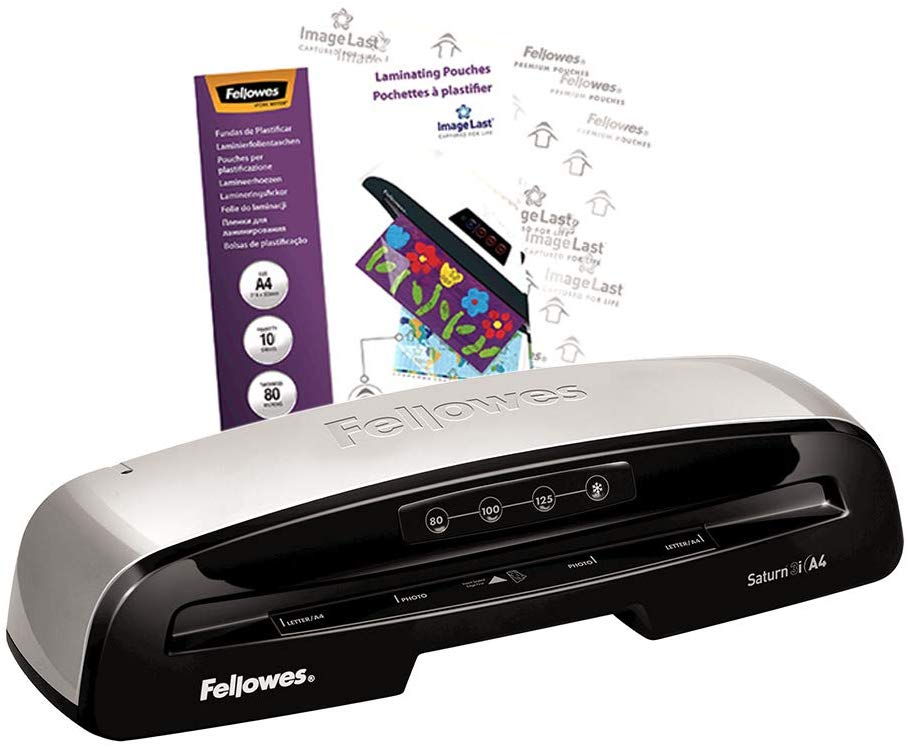 Fellowes Saturn A4 Small Office Laminator, InstaHeat, 60-Second Warm-Up, Jam Release, Auto Shut-Off