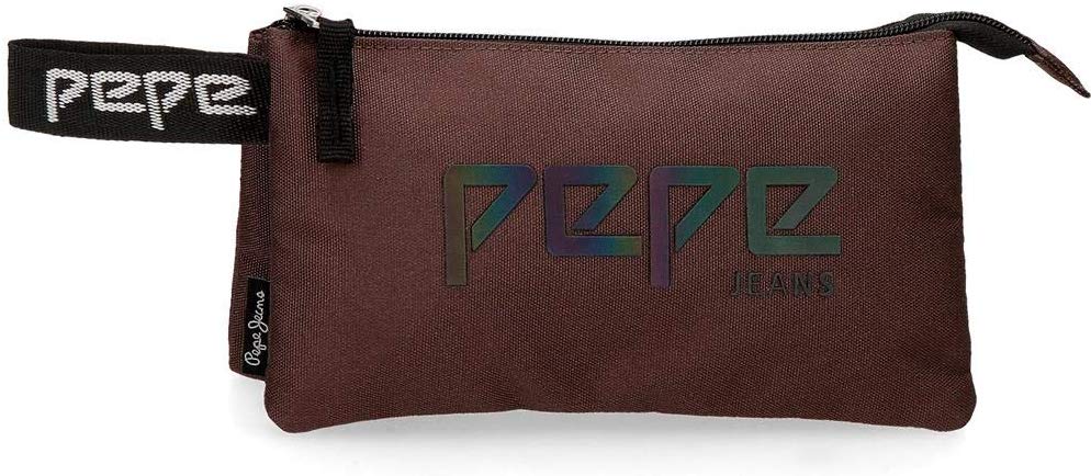 Pepe Jeans Osset Triple Pencil Case Brown 22x12x5 cms Polyester, 22 Centimeters
