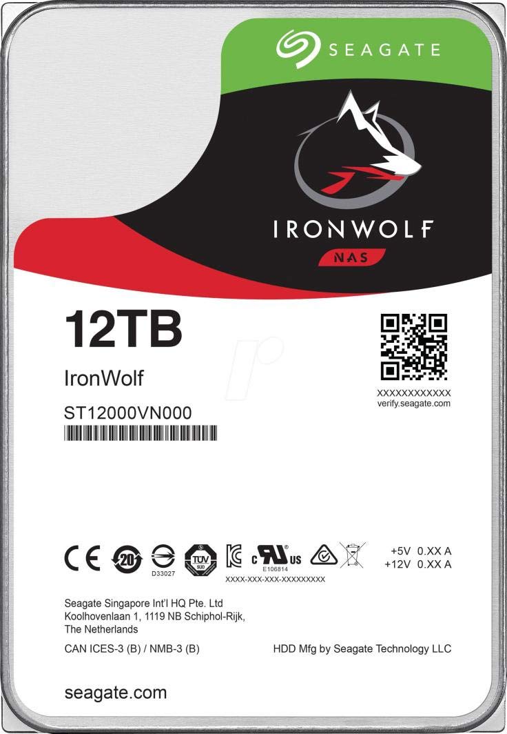 Seagate IronWolf ST12000VN0008 - Hard drive - 12 TB - internal - 3.5" - SATA 6Gb/s - 7200 rpm - buffer: 256 MB Mechanical Hard Disk