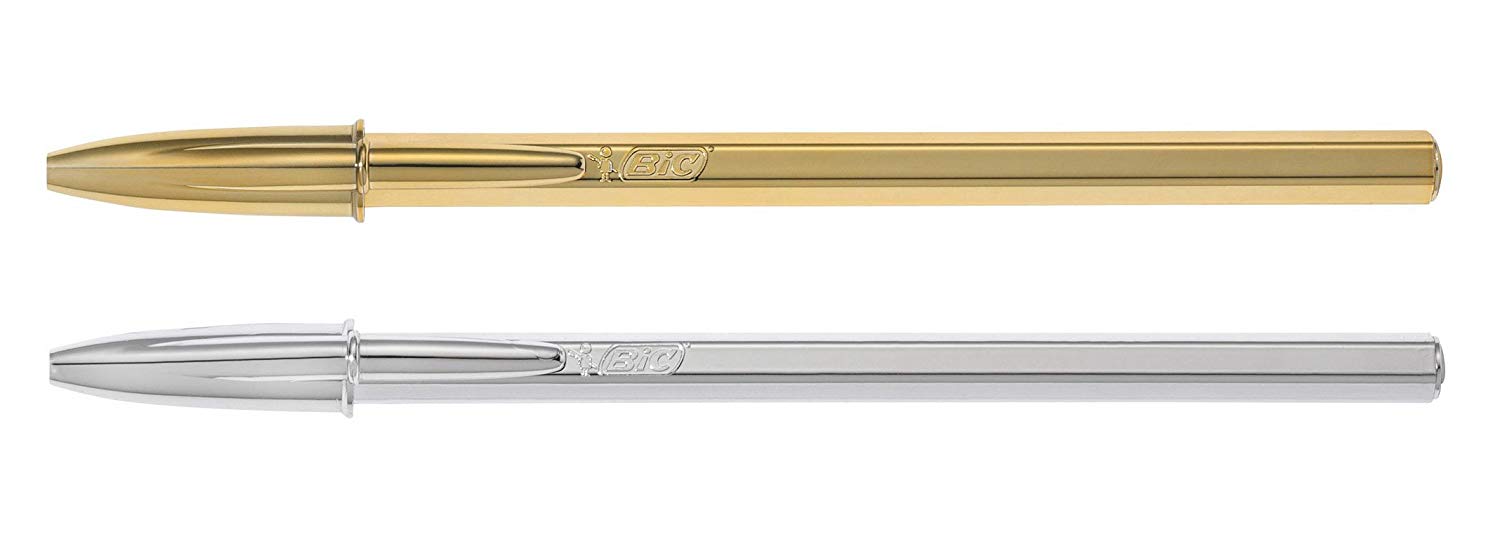 BIC Shine, Ballpoint Pen Gift Set for Christmas, Pack of 4 Pens (4 Colour and Cristal) with Gold and Silver Shiny Barrels - Image 4
