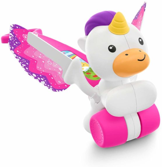 Fisher-Price GCV72 Push & Flutter Unicorn, Pink Push Toy for Baby, Multicoloured
