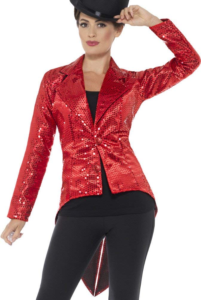 Smiffys Sequin Tailcoat Jacket, Ladies, Red, Party & Carnival Fancy Dress, Party Dress Up Costumes Halloween