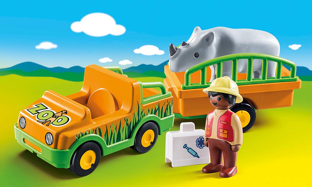 Playmobil 1.2.3 70182 Zoo Vehicle with Rhinoceros, for Children Ages 1.5 - 4 - Image 2