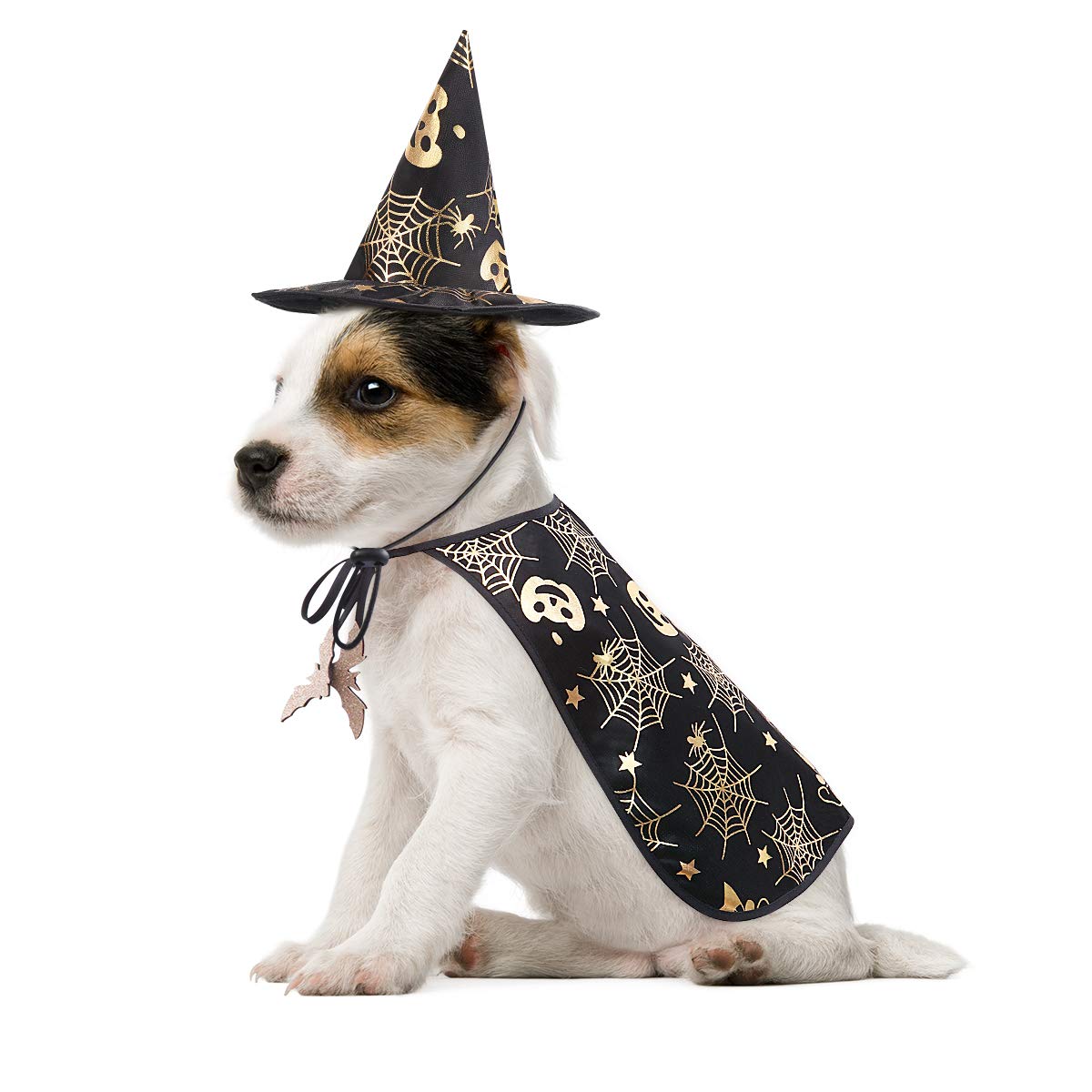 POPETPOP Pet Halloween Costumes Cape with Wizard Hat Dog Cat Halloween Apparels (Size S), As Shown