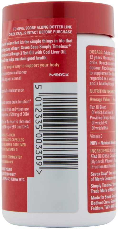 Seven Seas Omega-3 FISH Oil Plus Cod Liver Oil, 120 Capsules, Multicoloured, 120 count (Pack of 1) - Image 2
