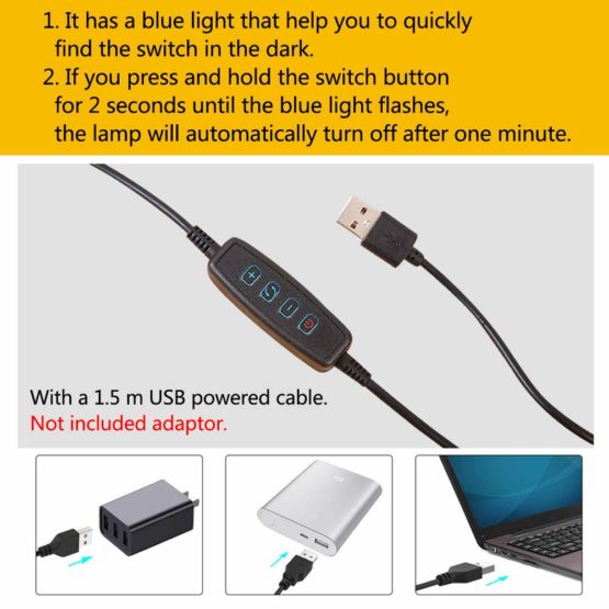 LED Clip Desk Lamp, Reading Light Study Lamp Eye Care Protection with 10 Dimmable Brightness & 3 Light Modes, USB Powered Flexible Gooseneck Clamp for Bed Headboard Table Office Lights, 7W (Black) - Image 4
