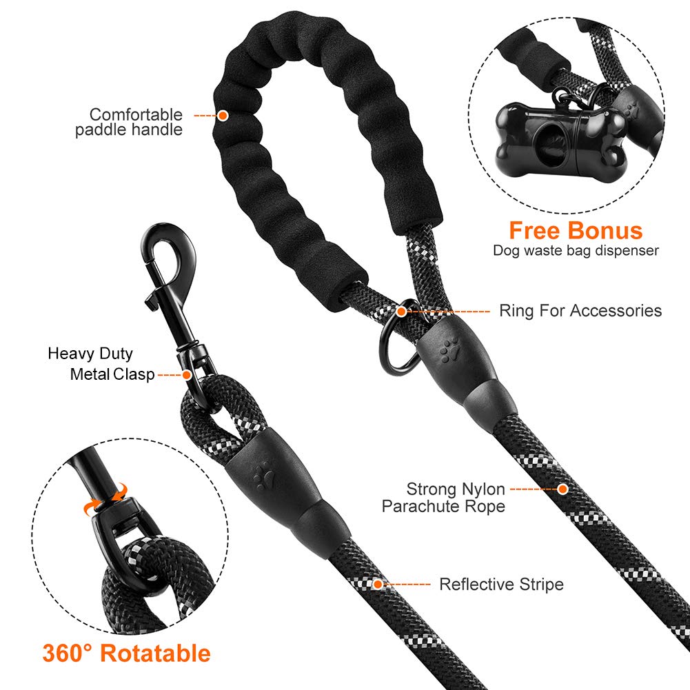 JBYAMUK 5 FT Strong Dog Lead with Comfortable Padded Handle and Highly Reflective Threads for Small Medium and Large Dogs (5-FT, Black) - Image 4