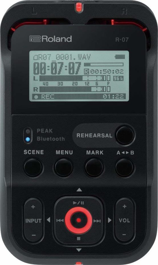 Roland R-07 High-Resolution Portable Audio Recorder, Ultra-Portable Recorder with Wireless Listening And Remote Control, Black