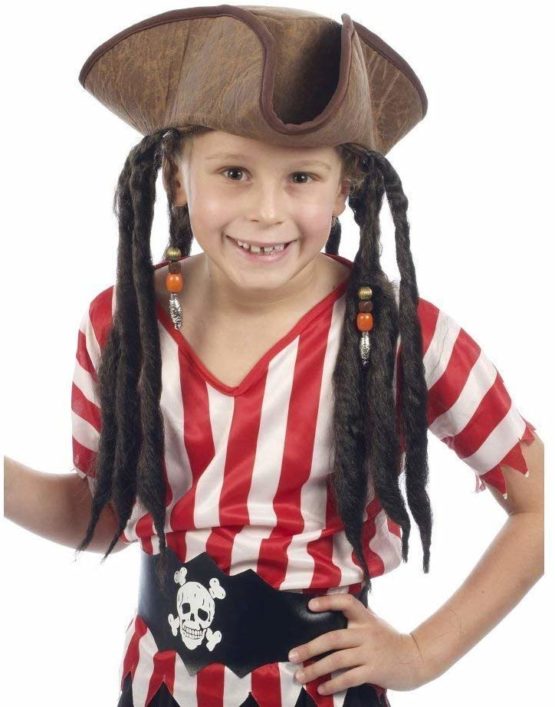 Deluxe Child Pirate Hat With Attached Dreadlocks - Kids Accessory