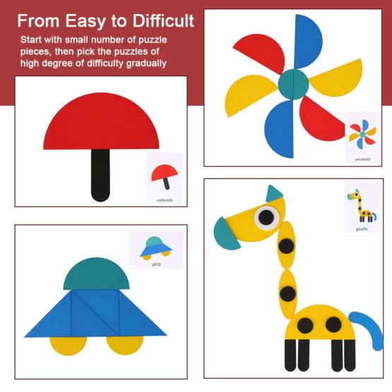 BBLIKE Wooden Jigsaw Puzzle, 36 Pcs Shape Puzzles + 60 Pcs Image Cards Kids Puzzle Set Montessori Educational Toys (A) - Image 4