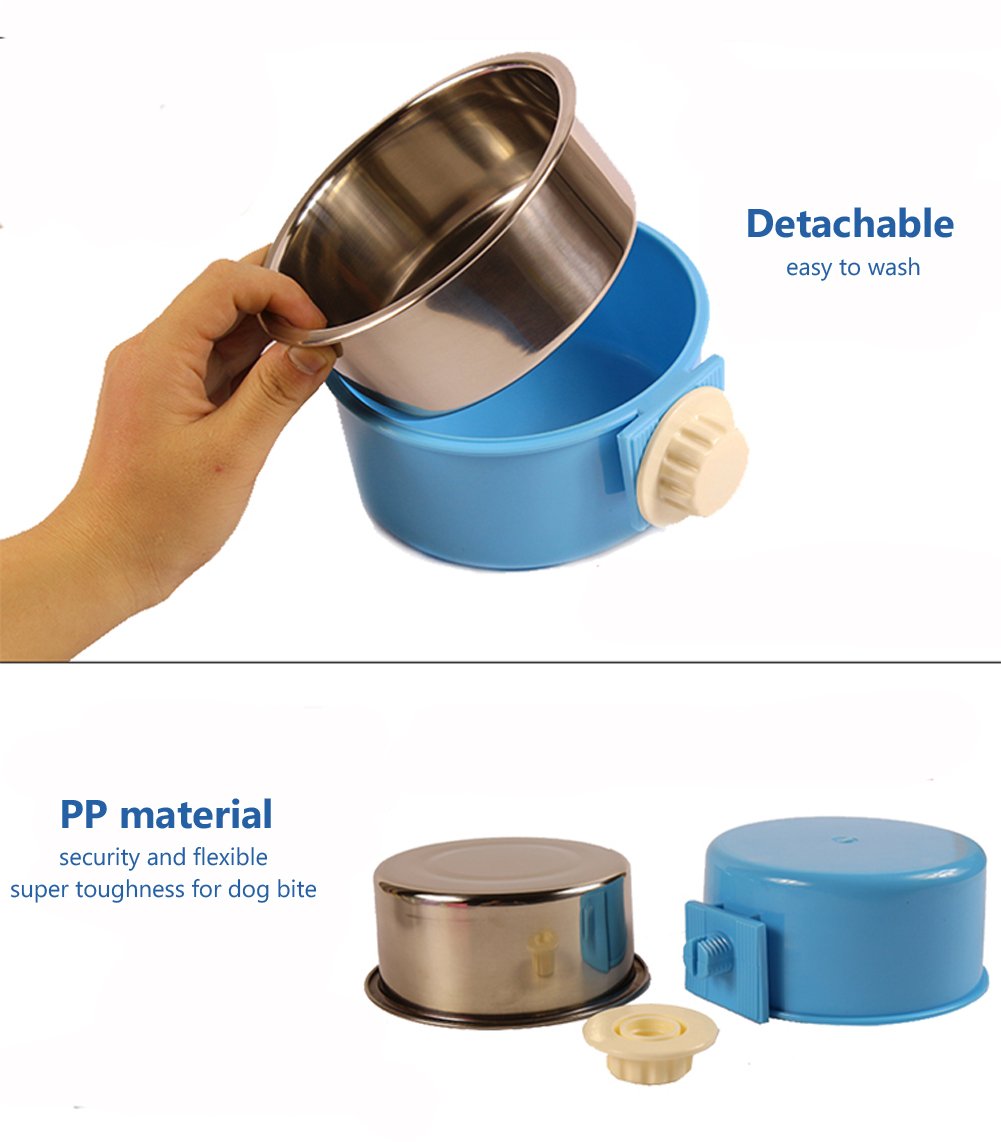 Joyoldelf 2-in-1 Pet Hanging Bowl for Crates & Cages Removable Stainless Steel Dog Bowl with Plastic Puppy Feeder Food Water Bowl for Cat Rabbit - Image 4