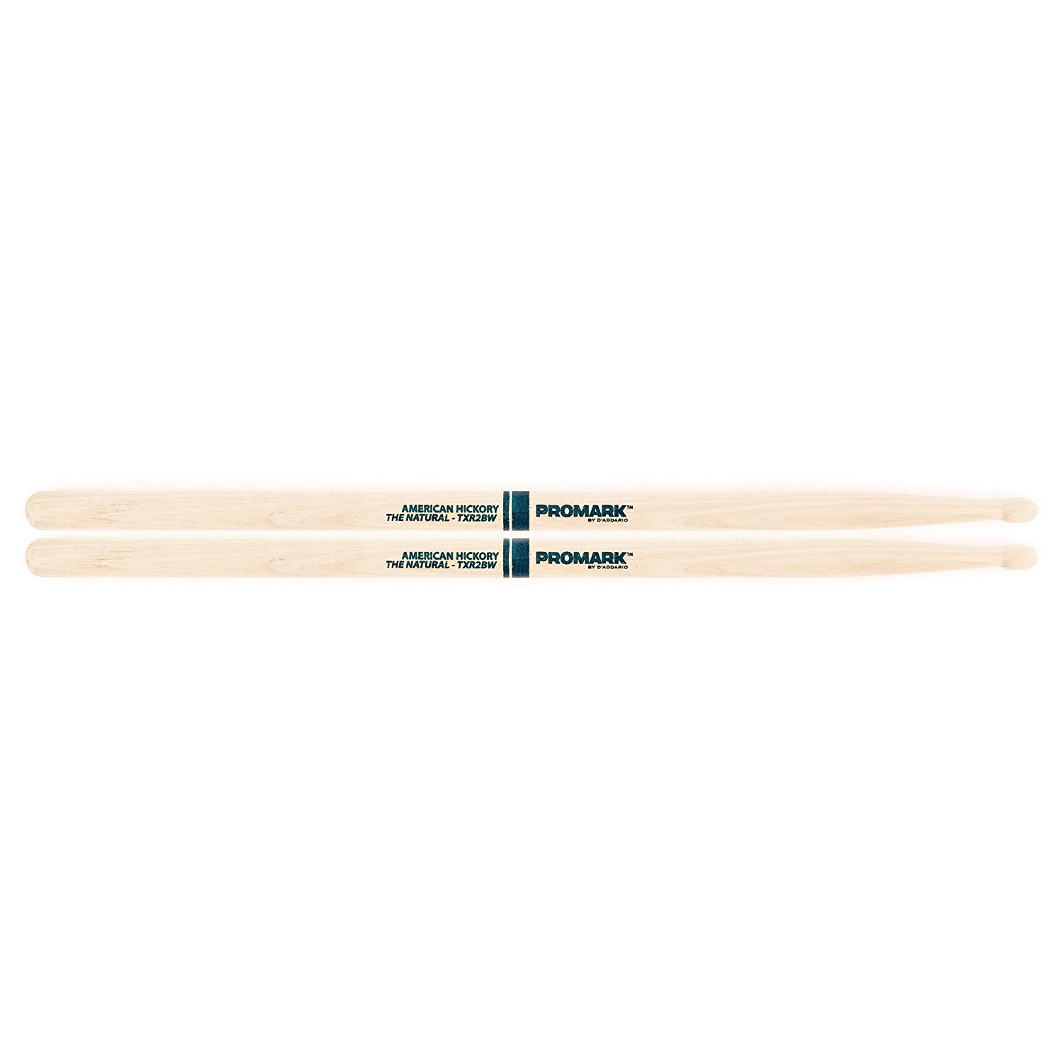 ProMark Classic Forward 2B Raw Hickory Drumsticks, Oval Wood Tip, Unfinished, 1 Pair, Raw, Wood Tip