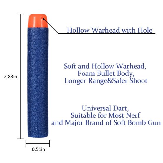 NIWWIN 100 Pcs 7.2cm Refill Foam Darts Bullet for Nerf N-strike Elite Series Blasters Kid Nerf Toy Gun Refill Pack Blue - Image 3