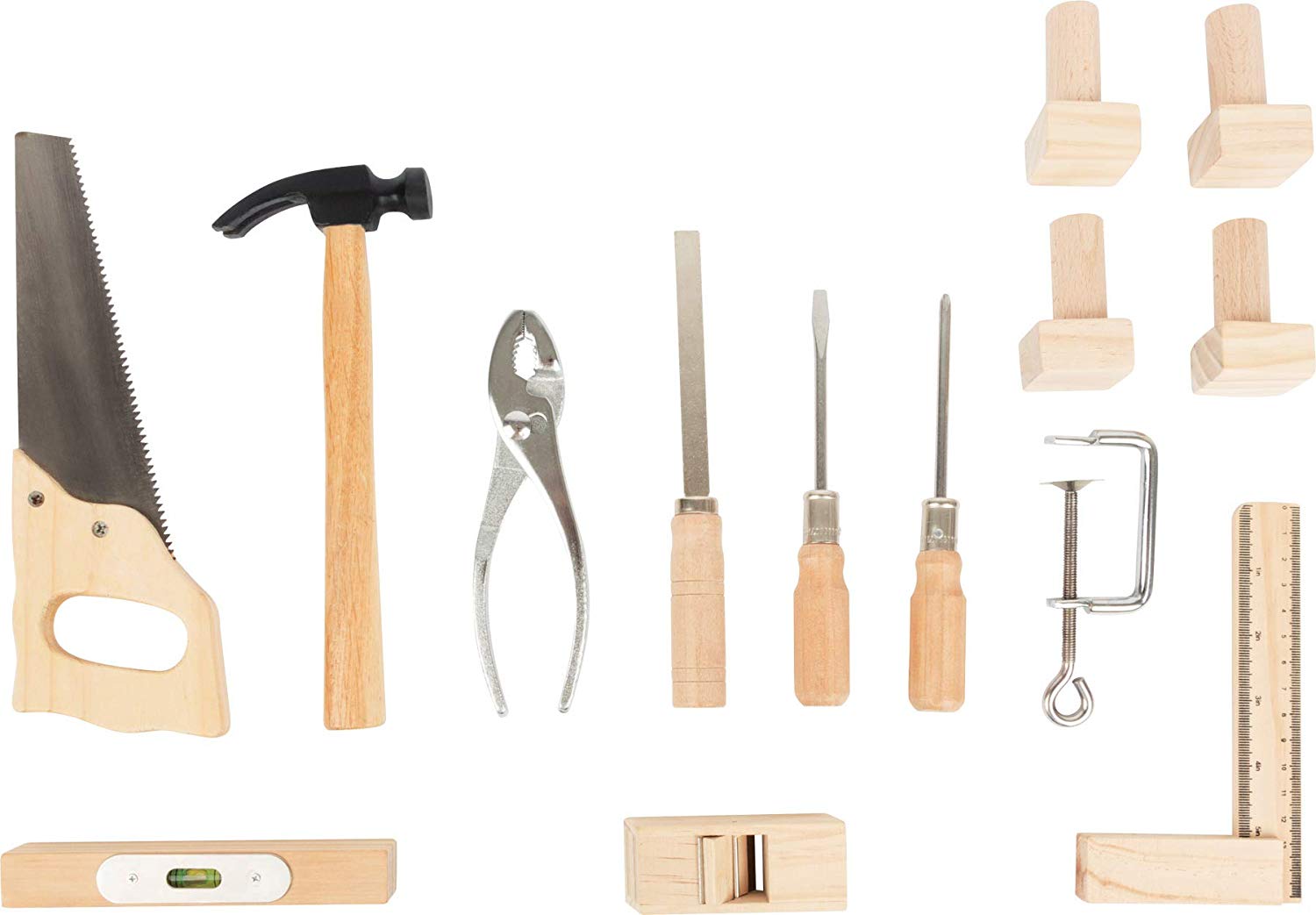 small foot 10839 Workbench in natural and blue wood, with large worktop and tools, from 8 years old, Multicoloured, standard size - Image 3