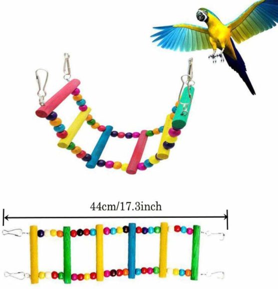 ESRISE 7 Pcs Bird Parrot Toys, Hanging Bell Pet Bird Cage Hammock Swing Climbing Ladders Toy Wooden Perch Mirror Chewing Toy for Conures, Love Birds, Small Parakeets Cockatiels, Macaws (Muliti-B) - Image 3