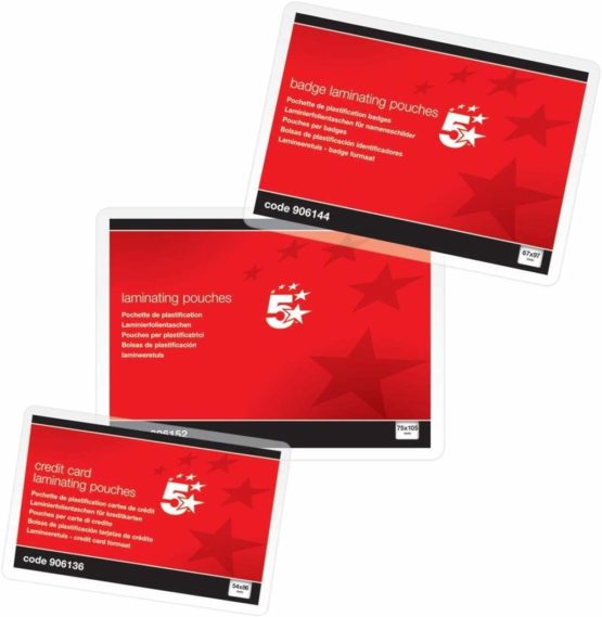 5 Star Laminating Pouches 250 Micron for Credit Card size [54x86mm] Gloss [Pack 100]