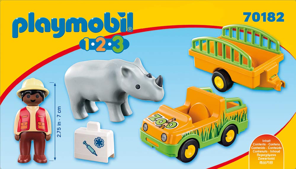 Playmobil 1.2.3 70182 Zoo Vehicle with Rhinoceros, for Children Ages 1.5 - 4 - Image 3