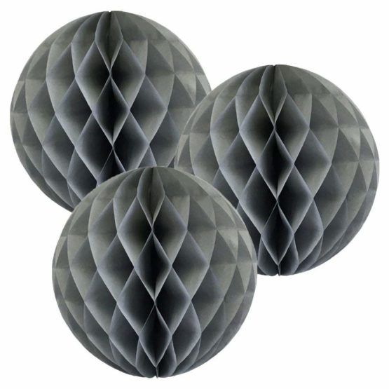 8"(20CM) Paper Honeycomb Balls (Pack of 3) Several Colours Available (Grey)