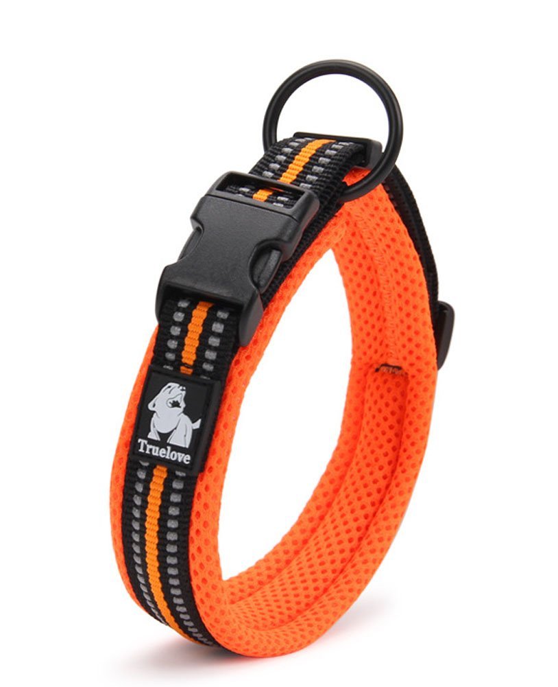 Neck 40-45cm Easy Buckle Design Vivi Bear Padded Soft Breathable Mesh Dog Collar 3M With Night Reflective Stripes Comfy And Soft Adjustable Collar For Small/Medium/Large Dogs #4 M Orange 8 Sizes