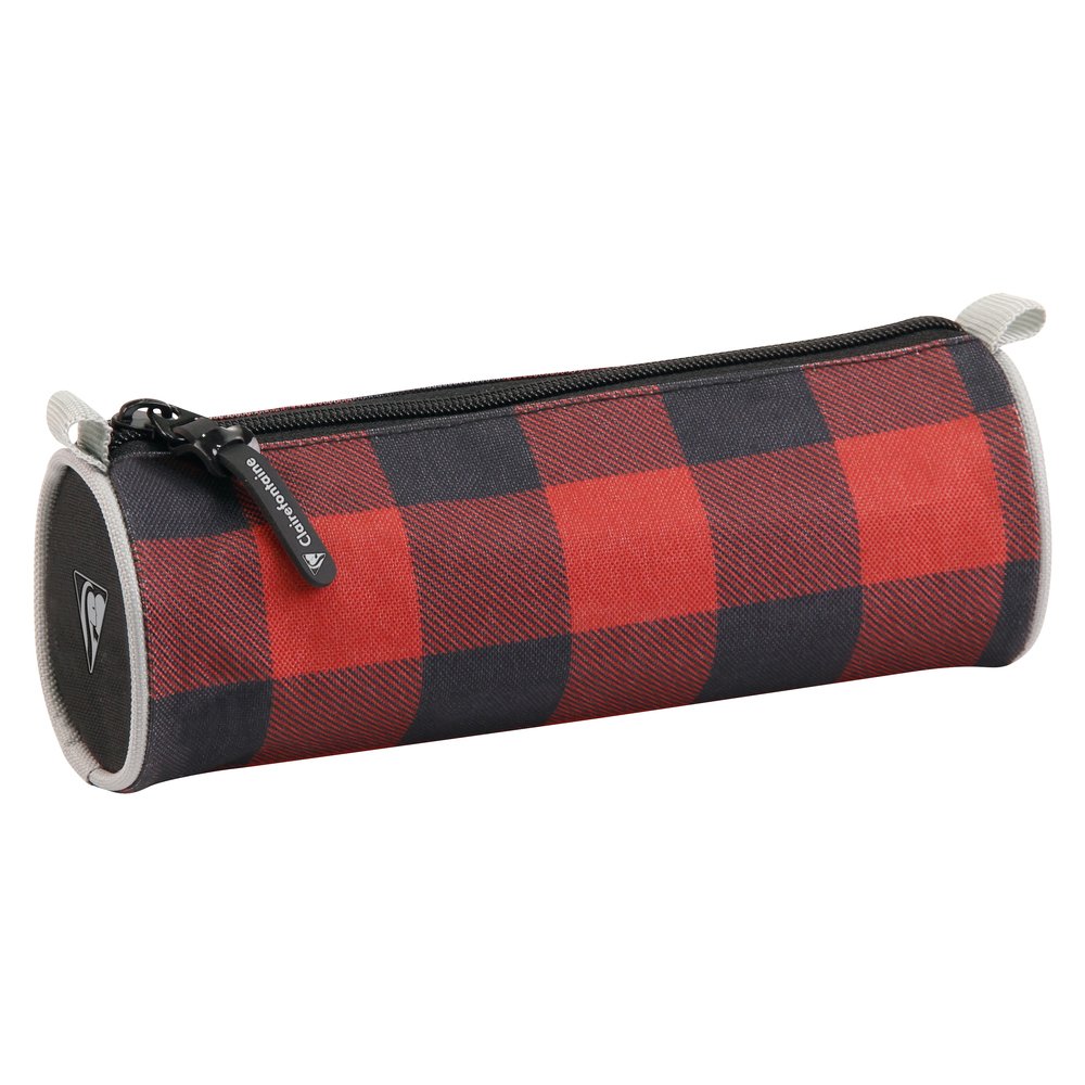 Clairefontaine Round Pencil Case, 7x22cm - Red Tartan, 22 centimeters