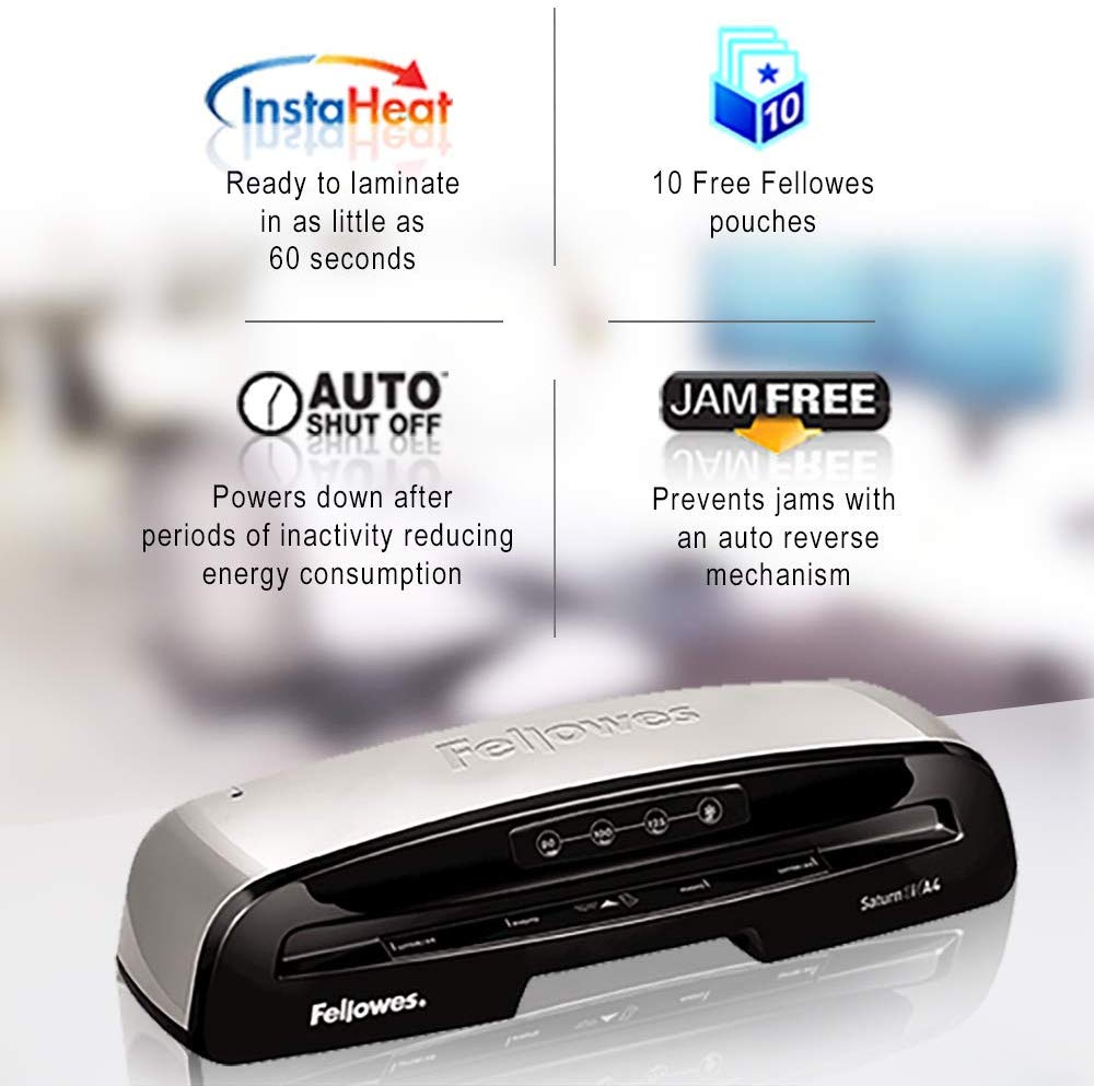 Fellowes Saturn A4 Small Office Laminator, InstaHeat, 60-Second Warm-Up, Jam Release, Auto Shut-Off - Image 4