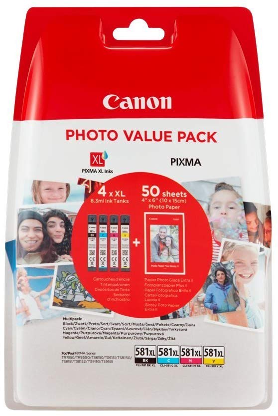 Canon CLI-581 XL C M Y BK Pack of 4 cartridges Yield XL (Black XL Cyan XL Magenta XL Yellow XL) Genuine (Plastic Pack) - Image 2