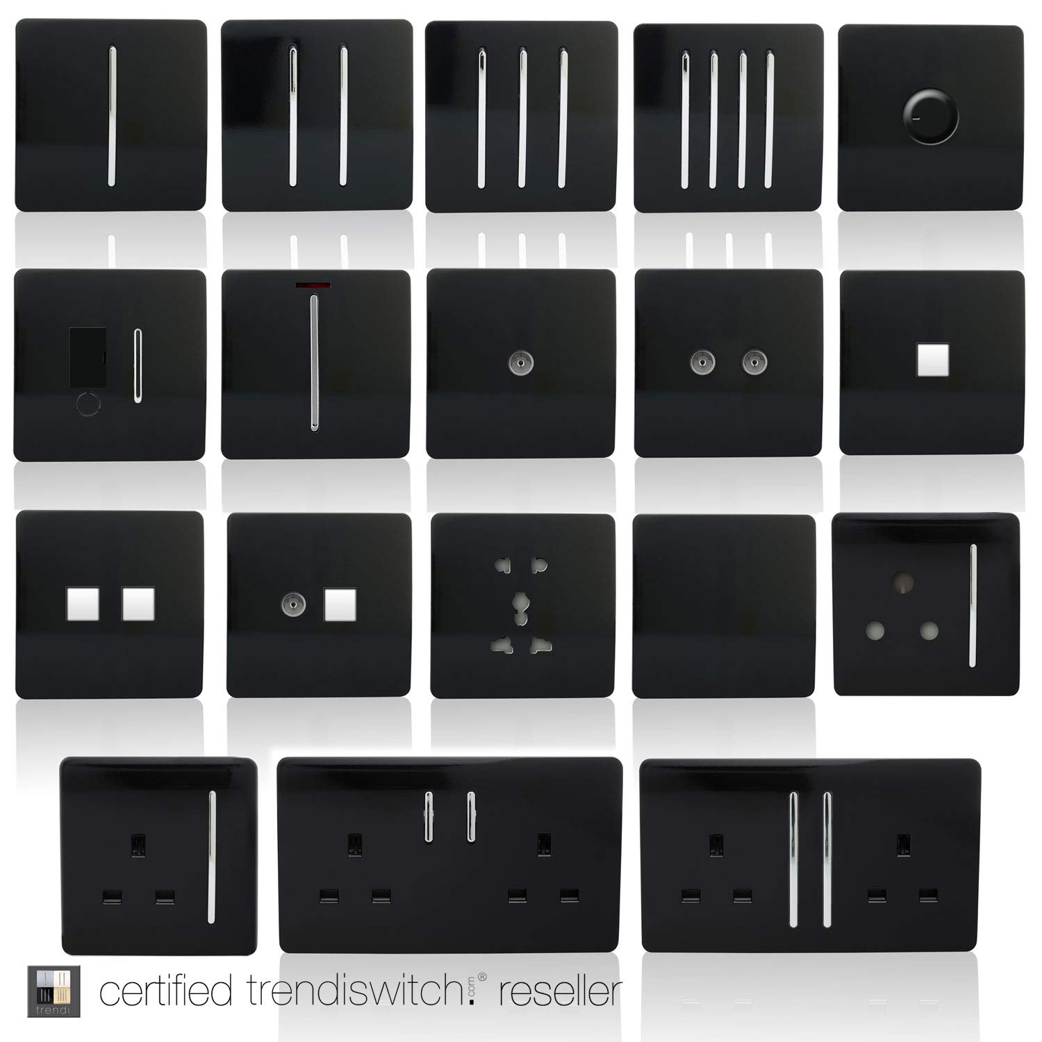 Trendi 1 Gang 3 Way Intermediate 240V Screwless Raised Front Plate Plastic Artistic Modern Glossy 10 Amp Chrome Rocker Single Electrical Wall Light Switch Piano Black - Image 2