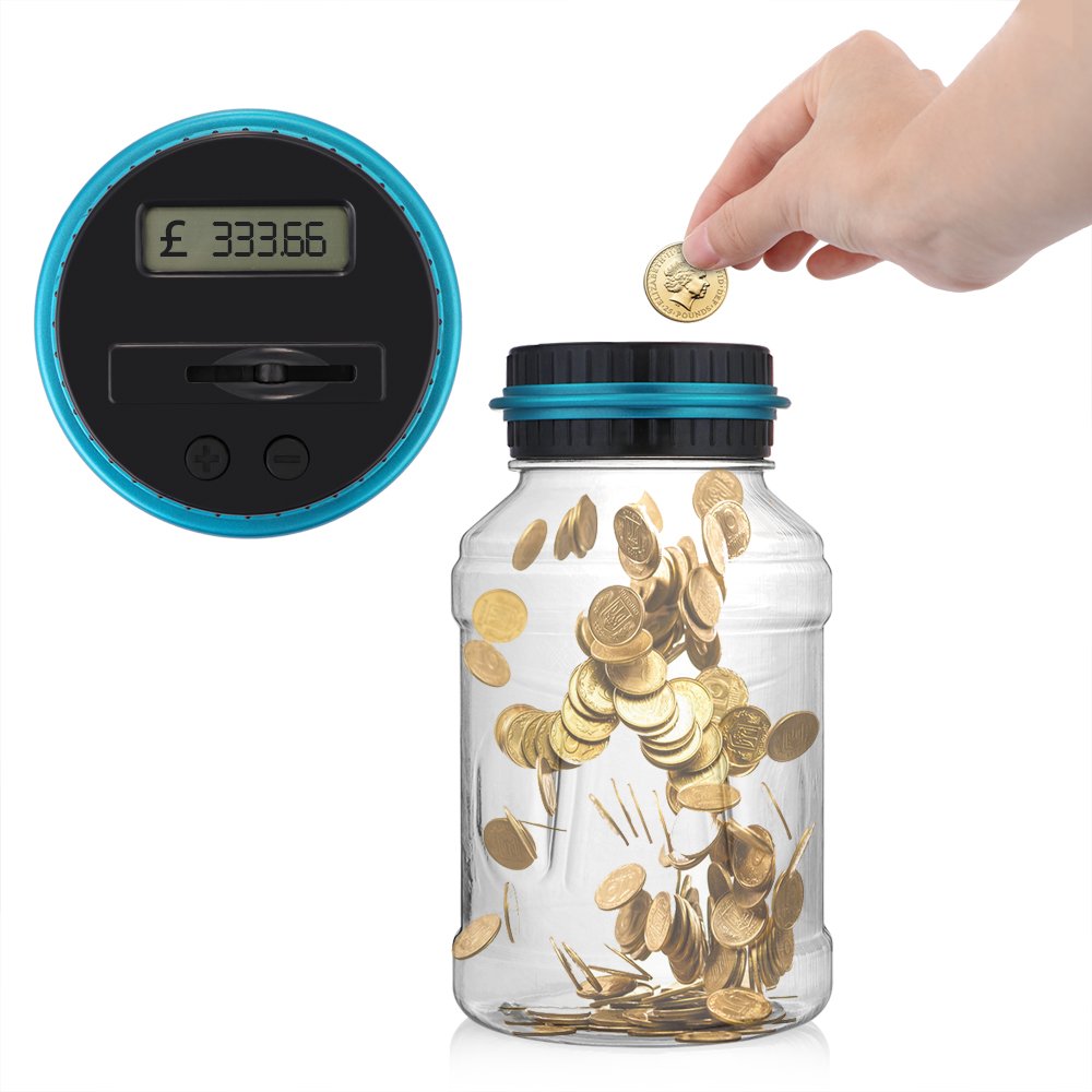 LemonBest Digital UK Coins Automatic Counting Money Box Jar LCD Display Transparent Large Capacity Gift for Kids - Image 3