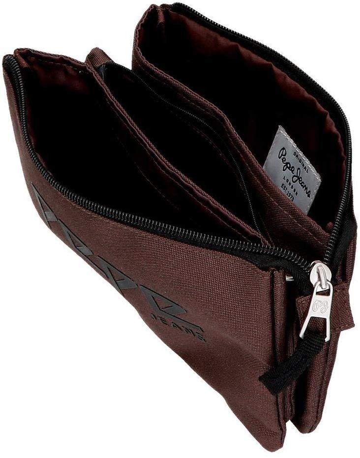 Pepe Jeans Osset Triple Pencil Case Brown 22x12x5 cms Polyester, 22 Centimeters - Image 4