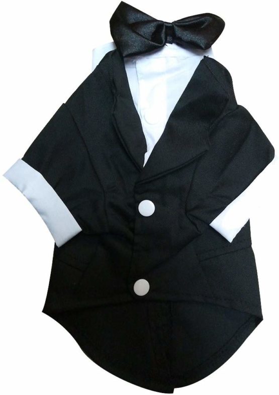Keysui Black Dog Tuxedo Suit Puppy Wedding Clothes Coat Doggie Costume Large Size - Image 4