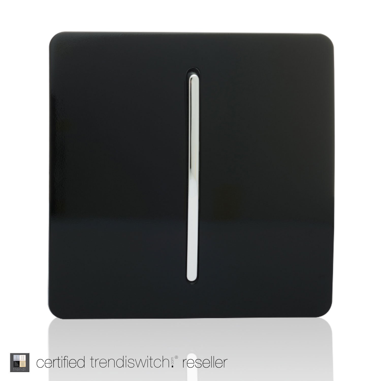 Trendi 1 Gang 3 Way Intermediate 240V Screwless Raised Front Plate Plastic Artistic Modern Glossy 10 Amp Chrome Rocker Single Electrical Wall Light Switch Piano Black