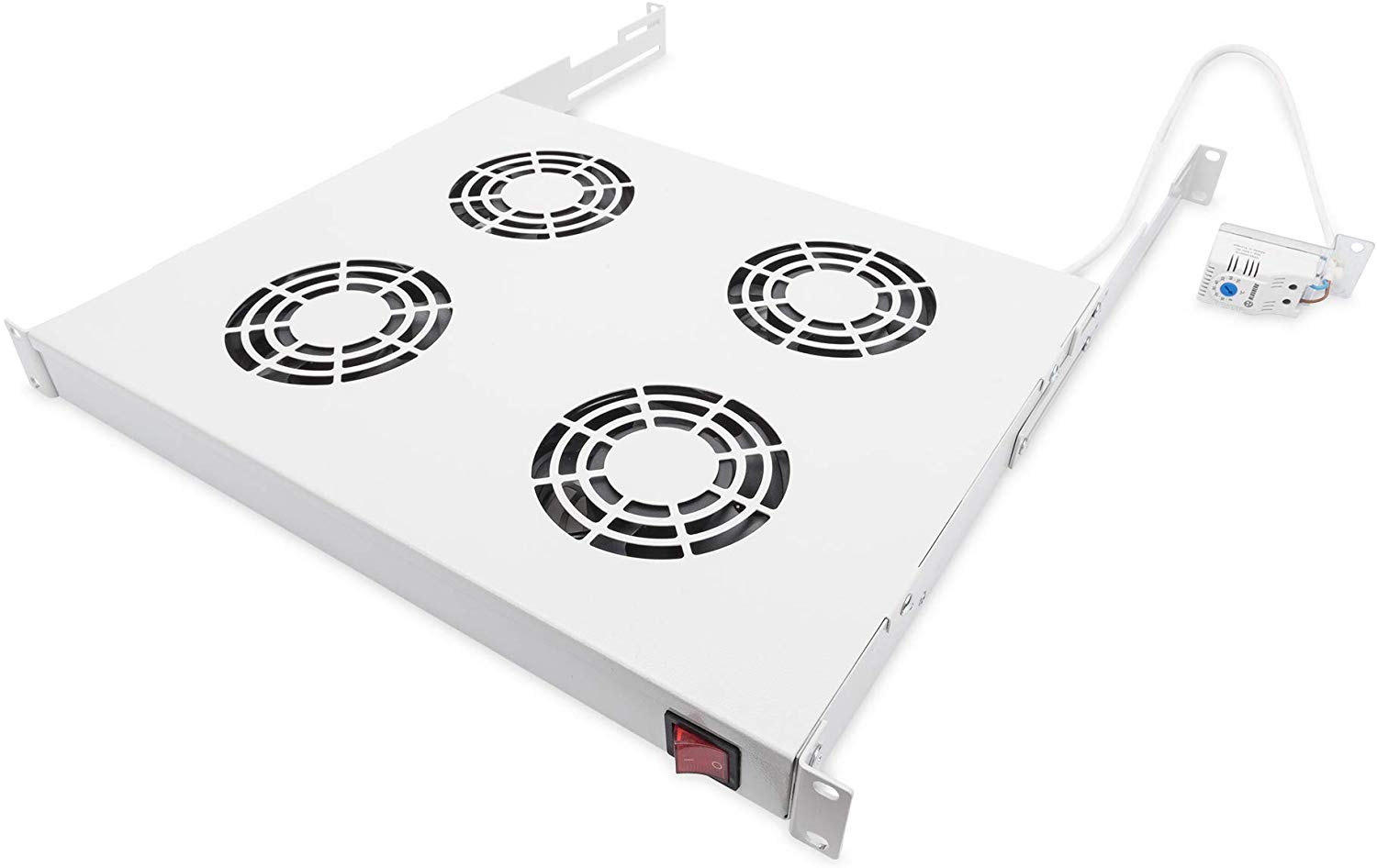 DIGITUS fan unit for 19-inch network cabinet, 4 fans, Variable mounting on 19-inch profile rails, 1 U, Thermostat